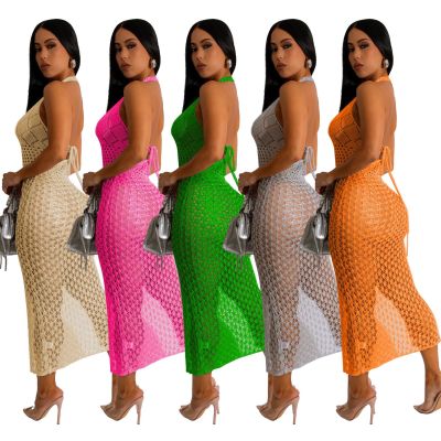 Women's Sexy Slim Knitting Jacquard Halter Sleeveless Sexy Dress