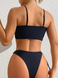 Solid Lace-Up Cutout Push Up Sexy Two Piece Bikini Swimsuit Women