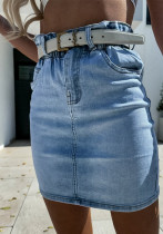 Summer Ladies Elastic Waist Tight Fitting Bodycon Denim Skirt