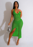 Women's Sexy Slim Knitting Jacquard Halter Sleeveless Sexy Dress