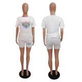 Plus Size Women's Solid Print Two Piece T-Shirt Shorts Set