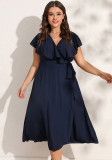 Summer Plus Size Women's Solid Color V-Neck Dress