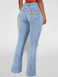 Solid Tight Fitting Denim Bootcut Trousers