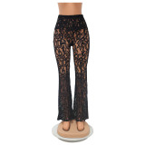 Summer Ladies Sexy See-Through Lace Ladies Pants Bell Bottom Pants