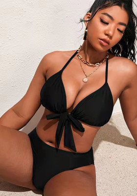 Solid Plus Size Two Pieces Fit Bikini Swimsuit