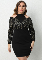 Plus Size Women's Long Sleeve Bodycon Beaded Dress