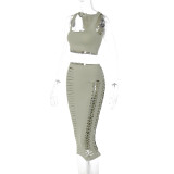Women's Summer Fashion Cut Out Crop Top + Slim Skirt Set