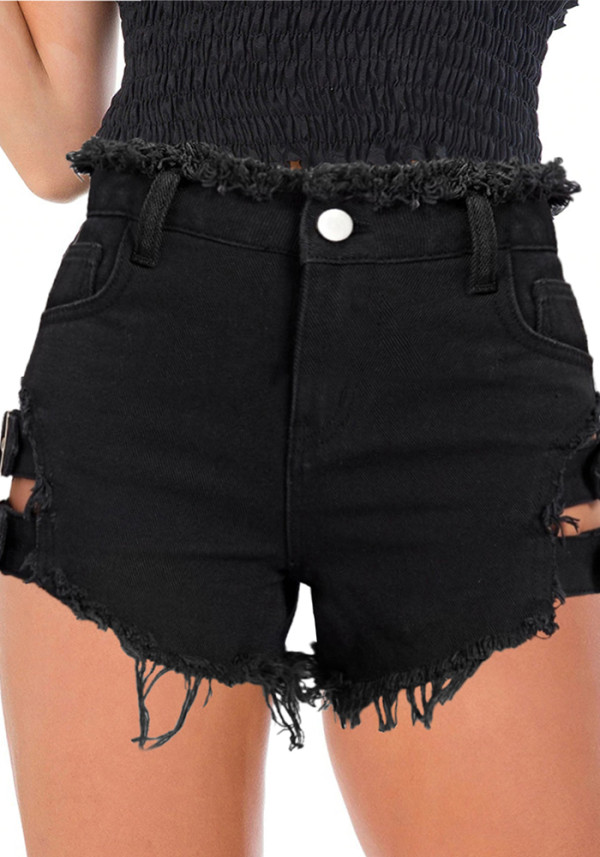 Denim Pants High Waist Street Style Ripped Cut Out Denim Pants Shorts