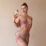 Summer Women Fashion Camisole Sexy Low Cut Slim Print Bodycon Dress