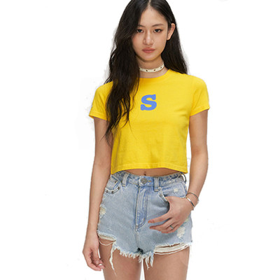 slim skinny Tee full cotton short ladies Crop short-sleeved t-shirt