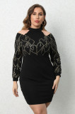 Plus Size Women's Long Sleeve Bodycon Beaded Dress