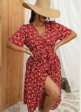 Summer Plus Size Women's Red Floral Dress