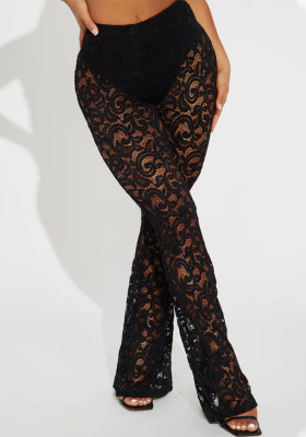 Summer Ladies Sexy See-Through Lace Ladies Pants Bell Bottom Pants