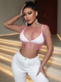 Women Summer Sexy Cutout Halter NeckSolid Square Neck Fishnet Shirt