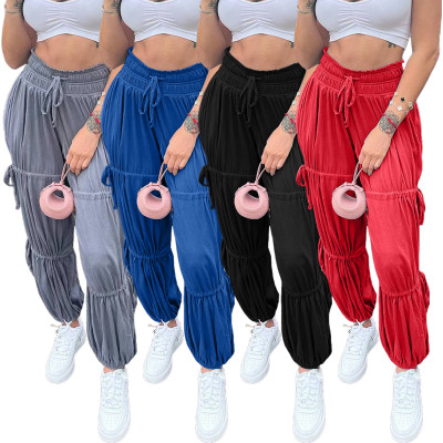 WomenSolid Relaxed Casual Drawstring Pants