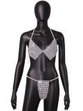 Women Summer Sexy Bikini Pearl Halter Neck Two-Piece Set