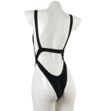 One Piece Women Solid Backless Swimwear