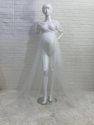 Women lace maternity trailing short-sleeved dress