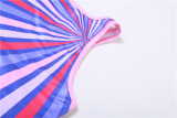 Summer Women Striped Print Sleeveless Backless Dress