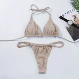 Women Bikini Lace-Up Solid Swimwear Two Pieces