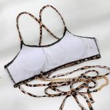 Women Sexy Leopard Print Chain Tie One Piece Swimwear