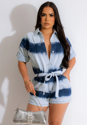 Summer Ladies Fashion Tie Dye Long Sleeve Romper