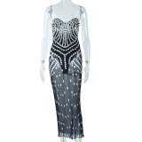 Strapless Wrapped Print Tight Fitting Long Dress