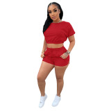 Women's Solid Color Casual Sports Two Piece Jogging Shorts Set