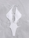 Swimsuit Women's Sexy Cutout Lace-Up Solid Color Beach One Piece Bathing Suit