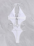 Swimsuit Women's Sexy Cutout Lace-Up Solid Color Beach One Piece Bathing Suit