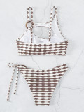 Sexy Two Piece Women's Swimwear Cutout Stripe One Side Lace-Up Beach Bikini Swimsuit