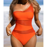 Women Sexy Hollow Mesh One Shoulder Slim Fit Swimsuit Women Bathing Suit