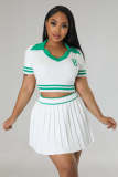Women's Knitting Sports Pleated Skirt Cropped Short Sleeve Top Two Piece Set