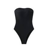 Women's One Piece Solid Metallic Strapless Swimsuit Sexy Bathing Suit