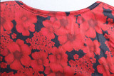 Fashion Print Sexy Deep V Long Sleeve Crop Top Bodycon Skirt Two-Piece Set