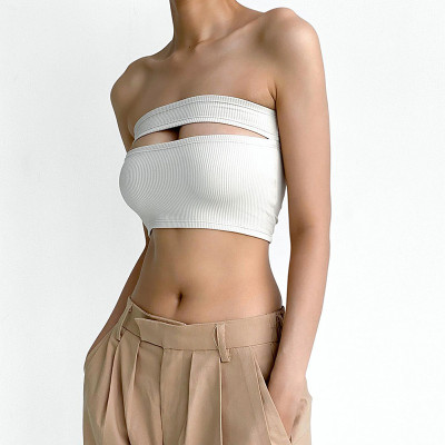 Women's Spring Summer Sleeveless Solid Strapless Cropped Top