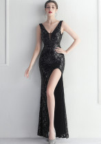 Sexy V-Neck Sleeveless Sequin Formal Party Dress Long Evening Dress