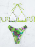 Sexy Two Pieces Swimsuit Women's Print Low Back Beach Bikini
