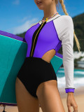 Summer Swimwear Women's Sports Style Contrasting Colors Tight Fitting Sunscreen Suring Suit