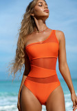 Women Sexy Hollow Mesh One Shoulder Slim Fit Swimsuit Women Bathing Suit