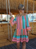 Fashion Patchwork Bell Bottom Sleeve Women's Beach Holidays Dress