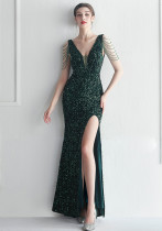 Sleeveless V-Neck Long Formal Evening Dress