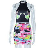 Summer Fashion Printed Sleeveless Crop Top Camisole Skirt Two-Piece Set Women's Casual Suit