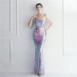 Beading Sexy Strap Slash Shoulder Formal Party Evening Dress Long Mermaid Cocktail Dress