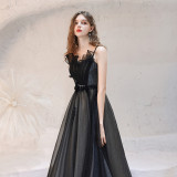 Black annual meeting dinner dress girl small simple and elegant Slim Fit dress