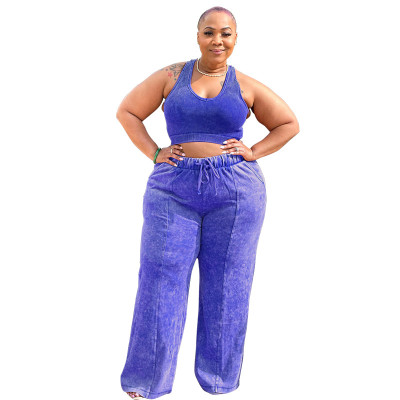 Women's Sleeveless Open Waist Bolero Elastic Waist Wide Leg Pants Plus Size Set