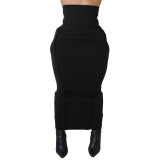 Women's Fashion Solid Color High Waist Elastic Tummy Control Patchwork Car Trim Maxi Dress