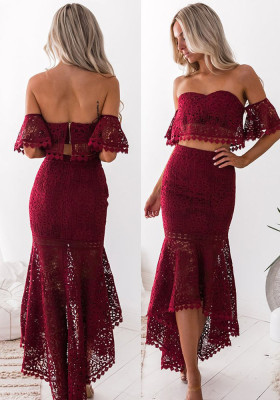 Dress lace Strapless Low Back Chic two-piece skirt set