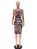 Women's Summer Sleeveless Digital Print Sexy Strap Dress