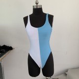 Women Color Block Bikini Sexy Backless One Piece Swimwear